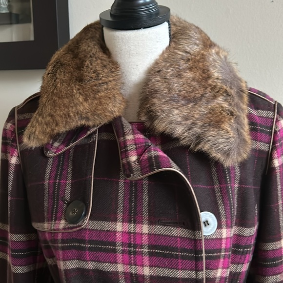 Liz Claiborne Plaid Wool Trench Coat, Size M - Picture 2 of 7